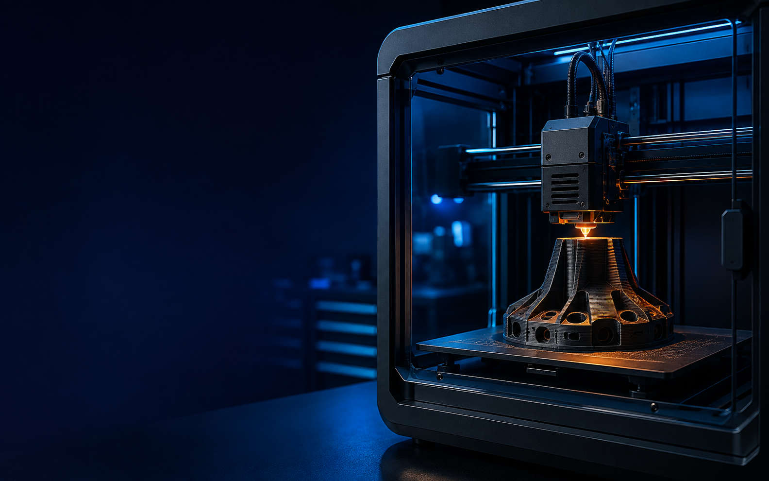 A precision part being produced inside a modern 3D printer